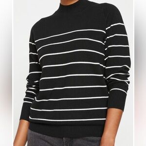 Universal Standard Marinière Stripe Mock Neck Sweater Black & White Stripe NWT